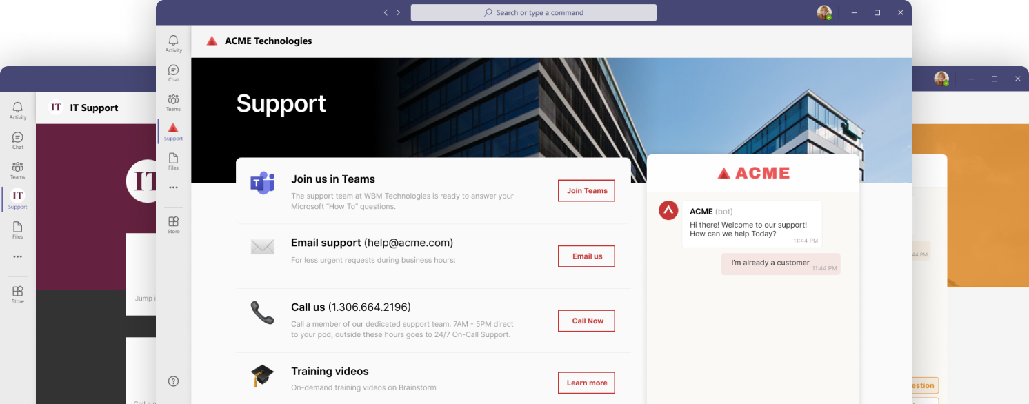 Your MSP support page in Microsoft Teams